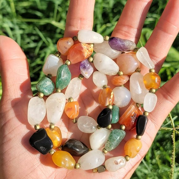 Vintage heavy and chunky semiprecious stones including quartz amethyst necklace - Picture 16 of 16